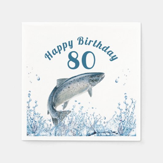 Serviette En Papier Gros Poisson Dans L'Eau 80e Anniversaire (Devant)