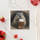 Serviette En Papier Groundhog With Mug of Beer (En situation)