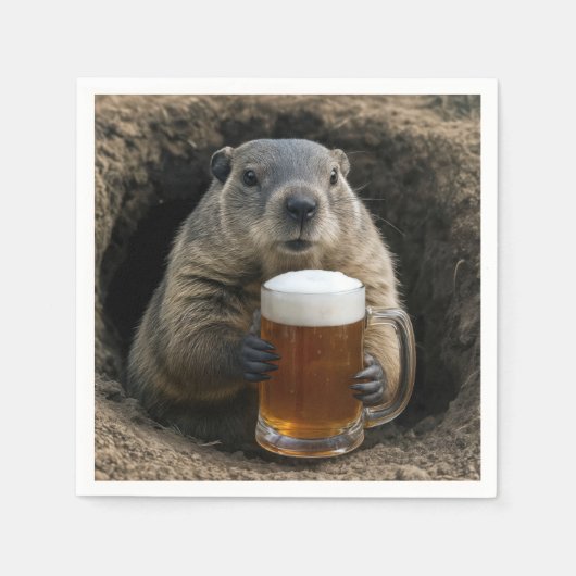Serviette En Papier Groundhog With Mug of Beer (Devant)