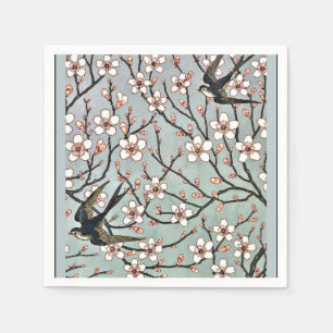 Serviette En Papier Grue - Fleurs d'amandes et hirondelles