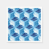 Serviette En Papier Grues japonaises, marine, blanche et bleu clair (Devant)