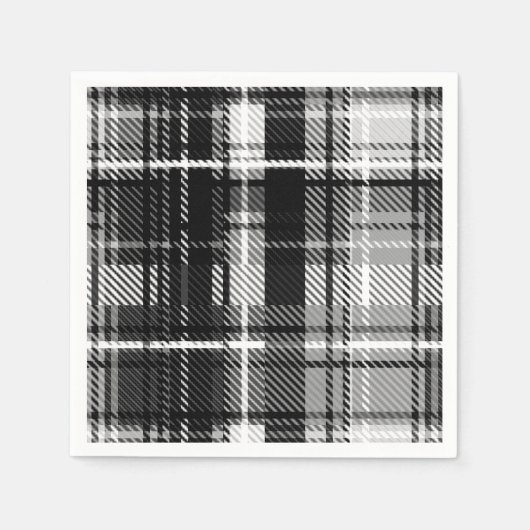 Serviette En Papier Grund Black Blanc Flannel Plaid Tartan Design (Devant)