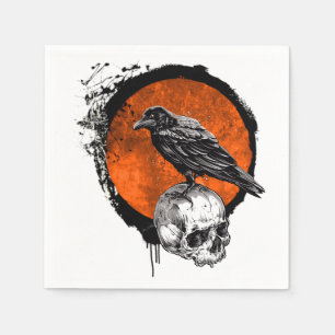 Serviette En Papier Grunge Halloween Corbeau & Crâne