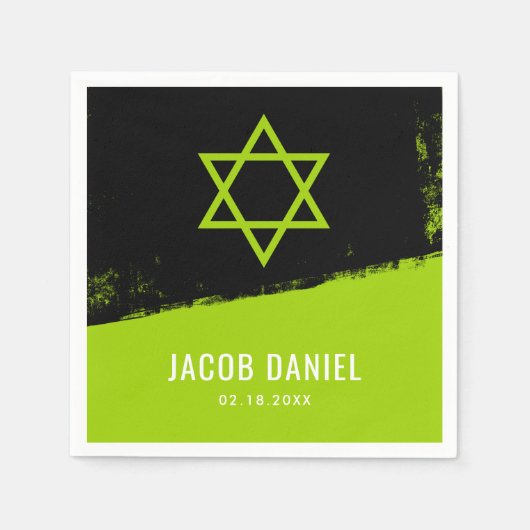 Serviette En Papier Grunge Lime Green Black Bar Mitzvah (Devant)