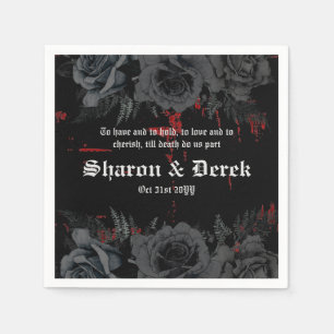 Serviette En Papier Grunge rouge noir gothique texturé   Roses noirs