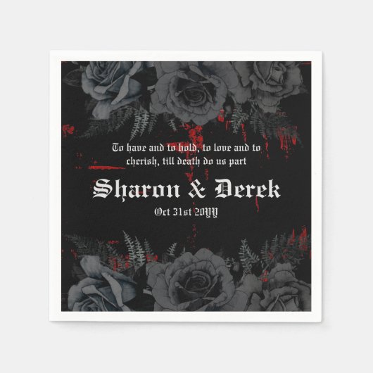 Serviette En Papier Grunge rouge noir gothique texturé | Roses noirs (Devant)