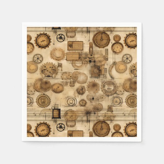 Serviette En Papier Grunge Rustic Steampunk Horloge (4) (Devant)