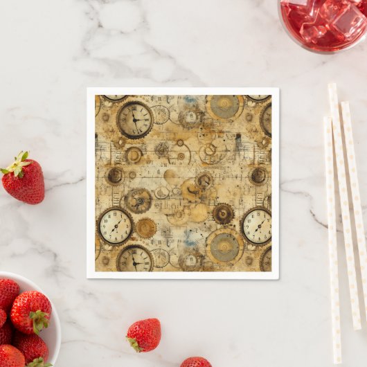 Serviette En Papier Grunge Rustic Steampunk Horloge (5) (En situation)