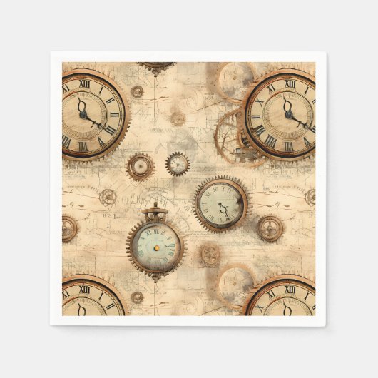 Serviette En Papier Grunge Rustic Steampunk Horloge (6) (Devant)