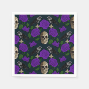 Serviette En Papier Grungy gothique foncé Vins Roses Corbeau crâne vio