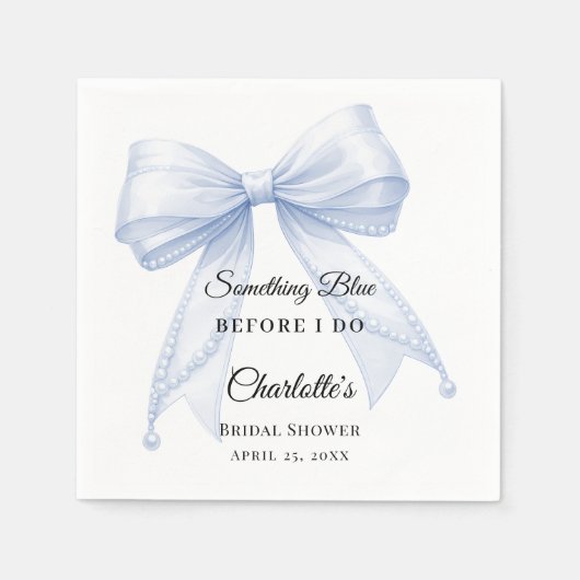 Serviette En Papier Guest book Bridal Shower bow something blue (Devant)