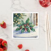 Serviette En Papier Gui de Noël à l'aquarelle de fêtes (En situation)