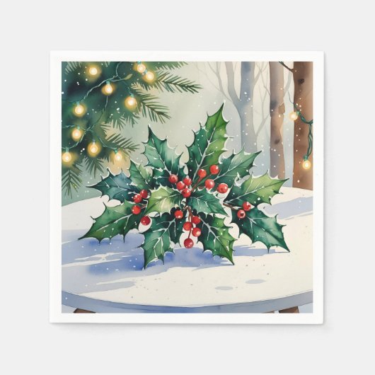 Serviette En Papier Gui de Noël à l'aquarelle de fêtes (Devant)