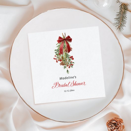Serviette En Papier Gui de Noël Ruban Rouge Mariage