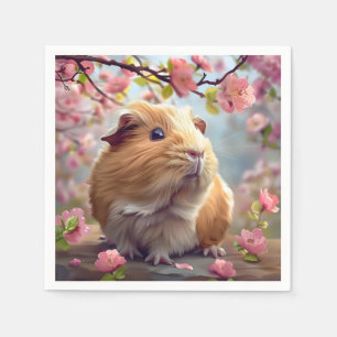 Serviette En Papier Guinée Cochon au milieu des fleurs du printemps