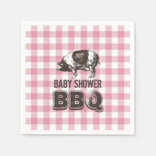 Serviette En Papier Guingan rose de BBQ de rôti de porc de baby showe