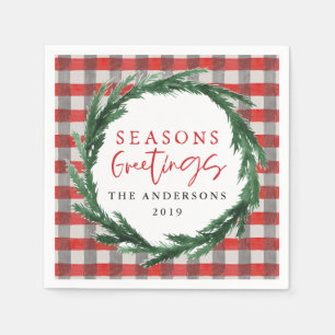 Serviette En Papier Guirlande d'aquarelle de Joyeuses Fêtes + tartan