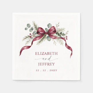 Serviette En Papier Guirlande de ruban bordeaux Noël mariage d'hiver