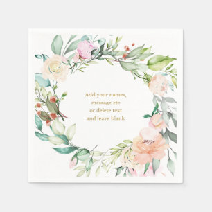 Serviette En Papier Guirlande florale de roses à l'aquarelle élégante