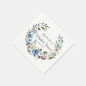 Serviette En Papier Guirlande florale neutre bleu foncé Personnalisée (Coin)