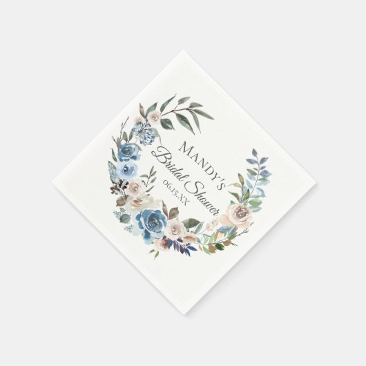 Serviette En Papier Guirlande florale neutre bleu foncé Personnalisée (Coin)