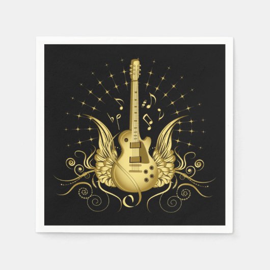 Serviette En Papier Guitare à ailes dorées (Devant)