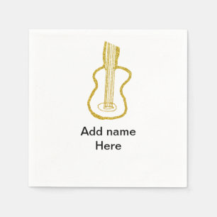Serviette En Papier Guitare acoustique paillettes dorées ajouter nom d