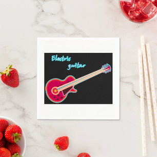 Serviette En Papier Guitare électrique néon musique rock rétro 80