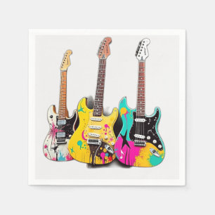 Serviette En Papier Guitares de style graffiti avec notes musicales
