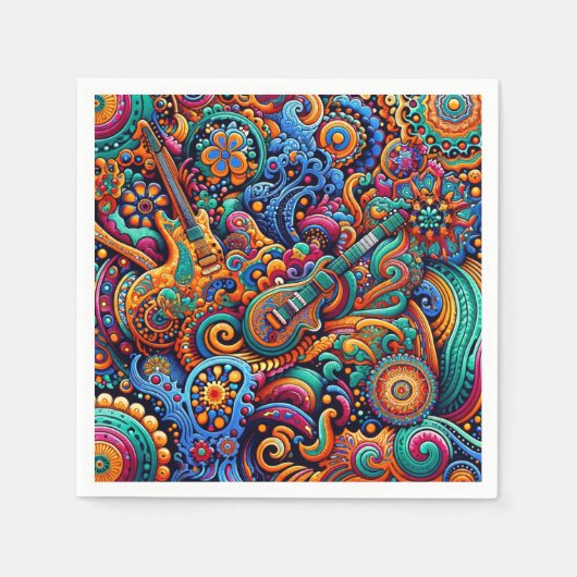 Serviette En Papier Guitares en mandala style batik (Devant)