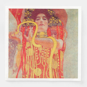 Serviette En Papier Gustav Klimt Femme Rouge Peinture de Serpent en Or