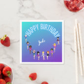 Serviette En Papier Gymnastique Amis "Joyeux Anniversaire" Turquoise (En situation)