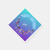 Serviette En Papier Gymnastique Amis "Joyeux Anniversaire" Turquoise (Coin)
