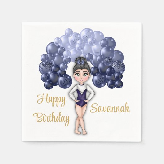 Serviette En Papier Gymnastique Anniversaire avec Bleu Balloon Arch (Devant)