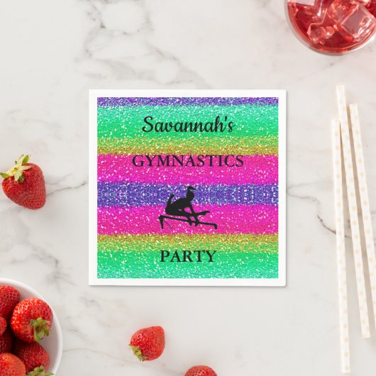 Serviette En Papier Gymnastique Anniversaire Rainbow Sparkle 50 servie (En situation)