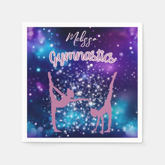 Serviette En Papier Gymnastique Galaxie Purple Turquoise Personnalisé (Devant)
