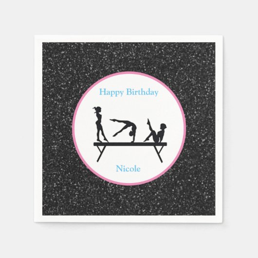 Serviette En Papier Gymnastique "Joyeux Anniversaire" Black Sparkle (Devant)