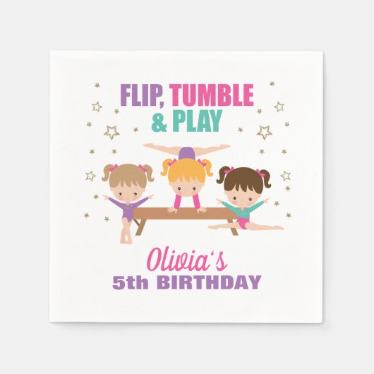 Serviette En Papier Gymnastique rose violet turquoise fille Anniversai (Devant)