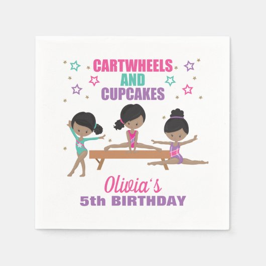 Serviette En Papier Gymnastique rose violet turquoise fille Anniversai (Devant)