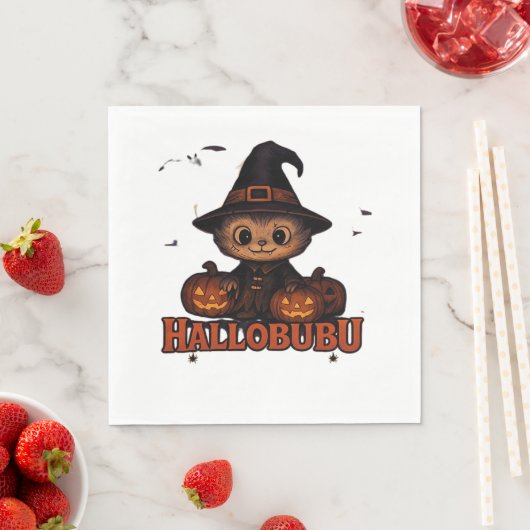 Serviette En Papier Hallobubu Halloween mignonne et Éffrayante sorcièr (En situation)