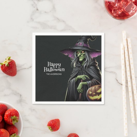 Serviette En Papier Halloween à thème de sorcière effrayant (En situation)