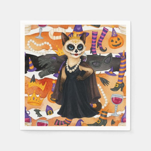 Serviette En Papier Halloween à thème pour Amoureux de les chats avec  (Devant)
