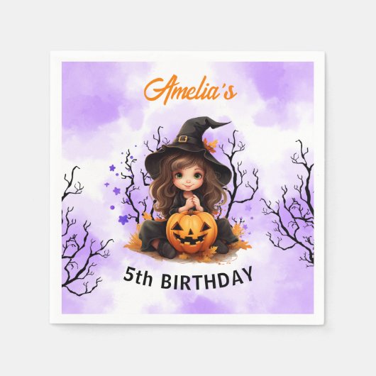 Serviette En Papier Halloween Anniversaire Cute Little Witch Papier se (Devant)