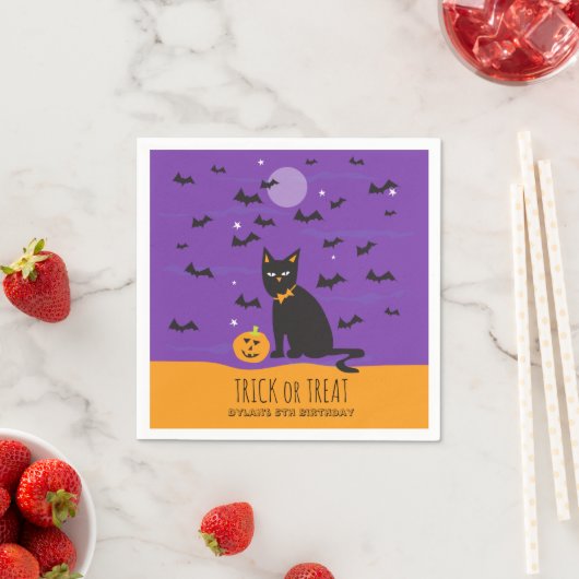 Serviette En Papier Halloween Anniversaire Noir Chat et chauves-souris (En situation)