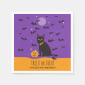 Serviette En Papier Halloween Anniversaire Noir Chat et chauves-souris (Devant)