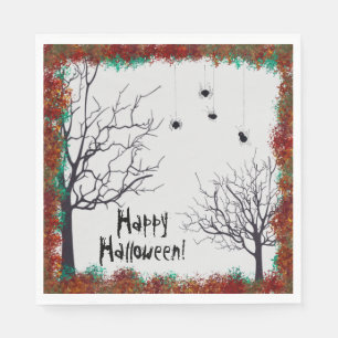 Serviette En Papier Halloween Automne Feuilles Arbres Éffrayants Fête 