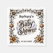 Serviette En Papier Halloween Baby shower Napkin Floral Citrouille Des (Devant)