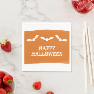 Serviette En Papier Halloween Bats d'aquarelle blanche orange