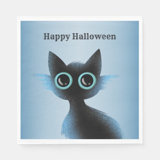 Serviette En Papier Halloween Big Eyes Black Blue Evil Chat (Devant)