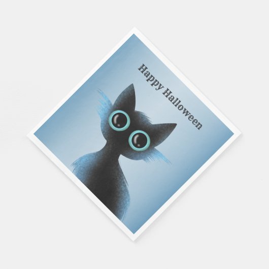 Serviette En Papier Halloween Big Eyes Black Blue Evil Chat (Coin)
